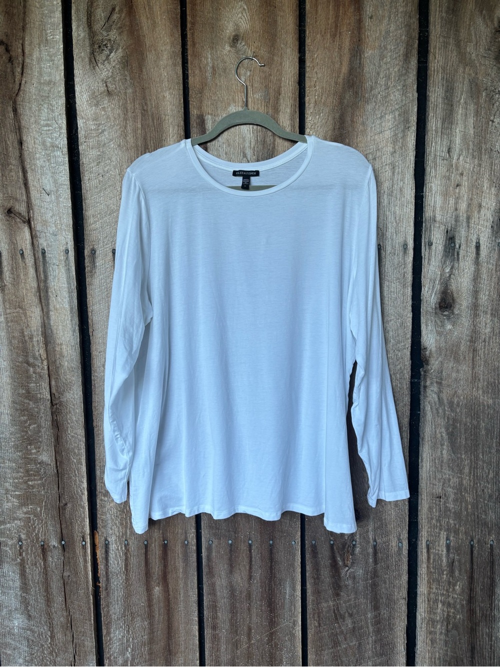Eileen Fisher 2X White Tencel Lyocell Stretch Long Sleeve Relaxed Top